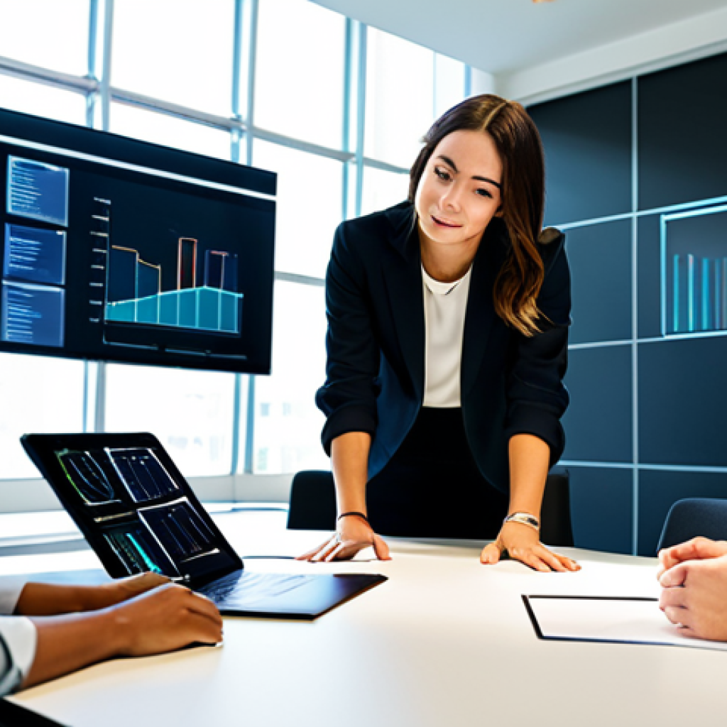 A diverse group of business professionals in a modern, sunlit collaborative office space. They are engaged in a focused, trusting discussion around a sleek conference table, with digital screens subtly displaying data visualizations in the background. Each individual is depicted with perfect anatomy, correct proportions, well-formed hands, and a proper finger count, in a natural pose. Their expressions convey thoughtfulness and collaboration. They are fully clothed in modest, professional business attire, appropriate dress, safe for work, high-quality photography, realistic, appropriate content.