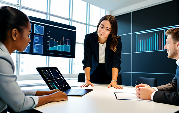 A diverse group of business professionals in a modern, sunlit collaborative office space. They are engaged in a focused, trusting discussion around a sleek conference table, with digital screens subtly displaying data visualizations in the background. Each individual is depicted with perfect anatomy, correct proportions, well-formed hands, and a proper finger count, in a natural pose. Their expressions convey thoughtfulness and collaboration. They are fully clothed in modest, professional business attire, appropriate dress, safe for work, high-quality photography, realistic, appropriate content.