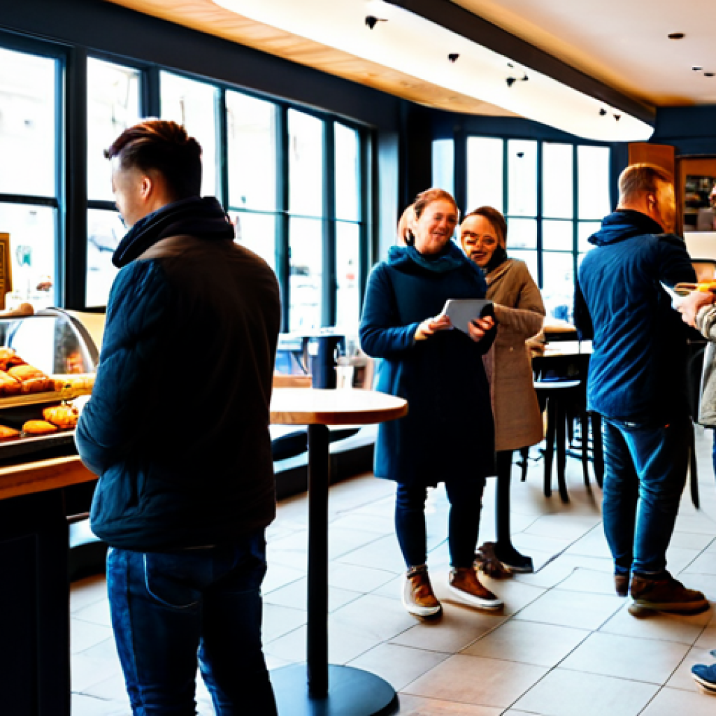 Social Proof in Action**
"A busy cafe scene, several people are in line, others are happily enjoying coffee and pastries, warm lighting, friendly atmosphere, many positive online reviews displayed on a tablet near the entrance, safe for work, appropriate content, fully clothed patrons, professional photography, perfect anatomy, natural proportions, family-friendly."
**
