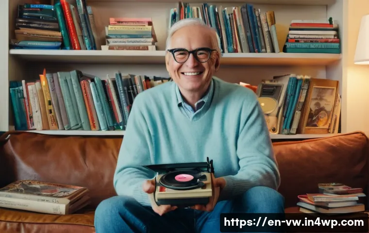소비자 심리와 행동경제학의 연결고리 - A cozy, nostalgic scene featuring a middle-aged person smiling warmly as they hold a vintage toy or ...